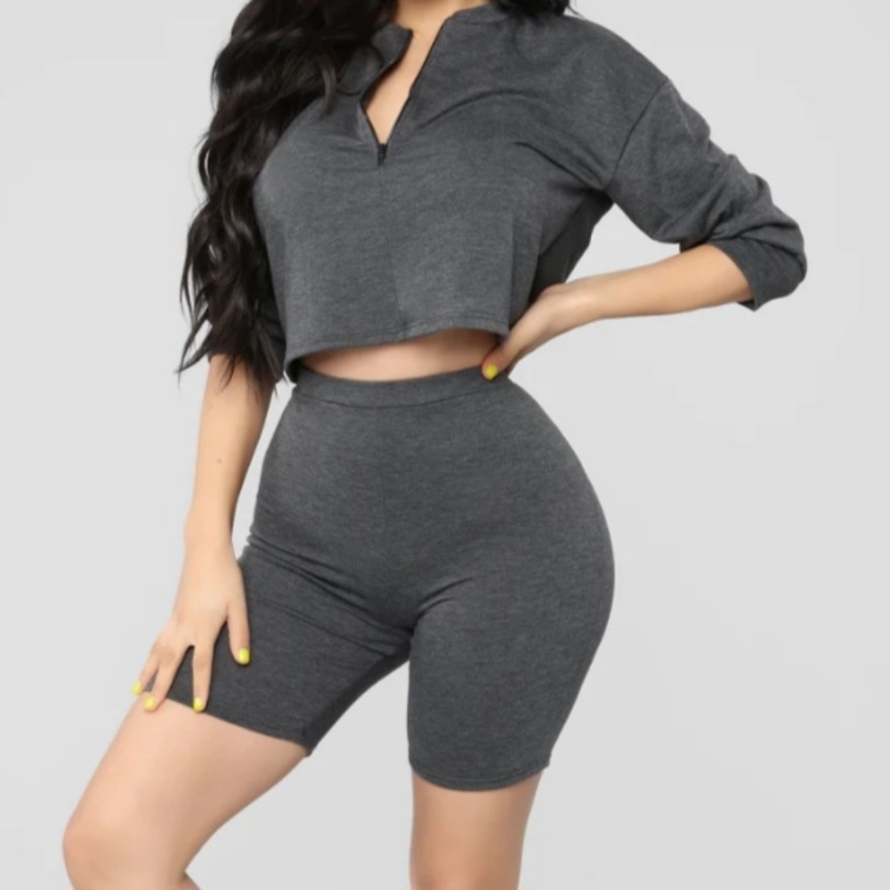 Small charcoal gray biker shirt set